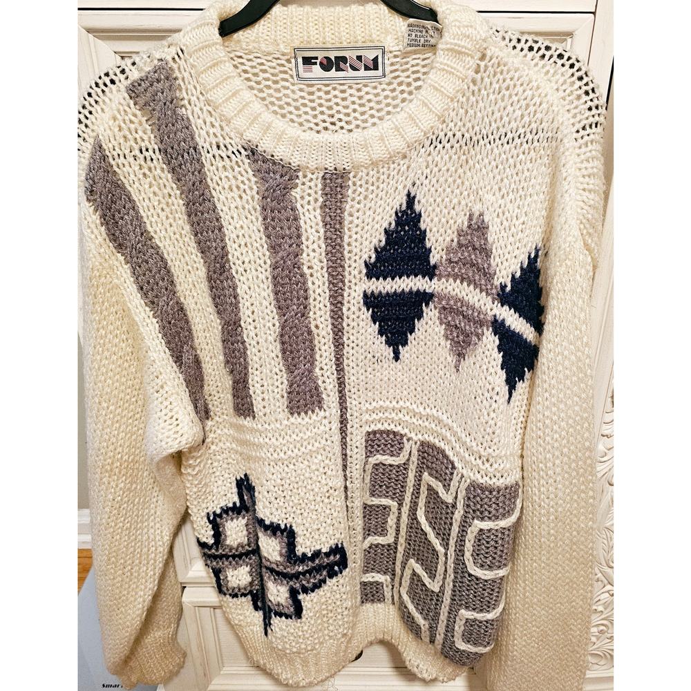 Vintage Oversized Knit Geometric Design Sweater by Forum - Size M